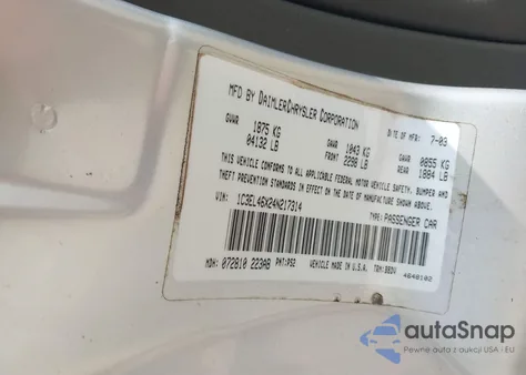 2004 Chrysler Sebring Lx z USA, uszkodzony, nr VIN 1C3EL46X24N217314